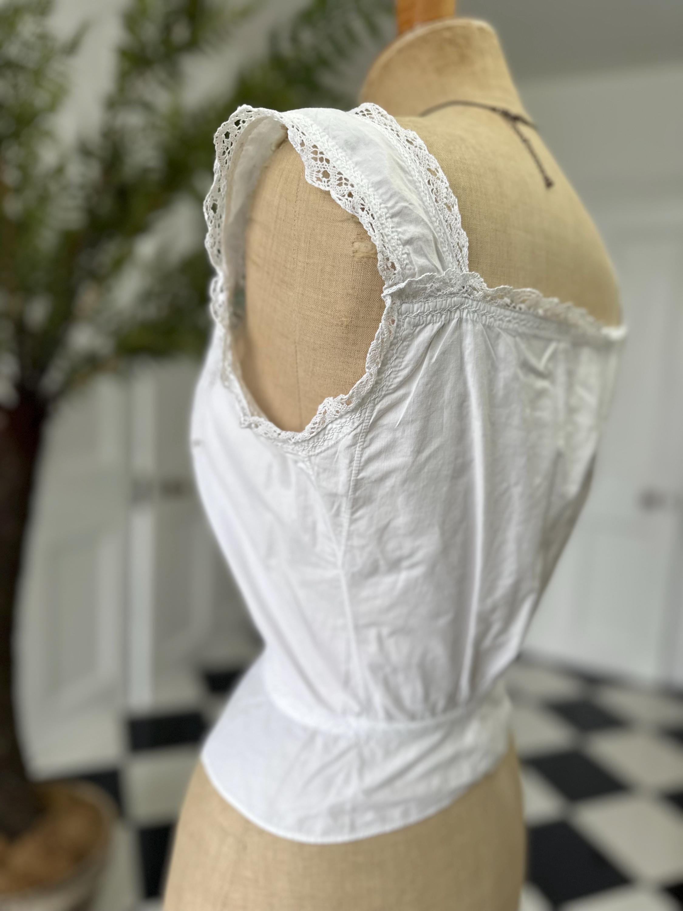 Elegant Victorian Edwardian Lace and Cotton Corset Cover monogram FM