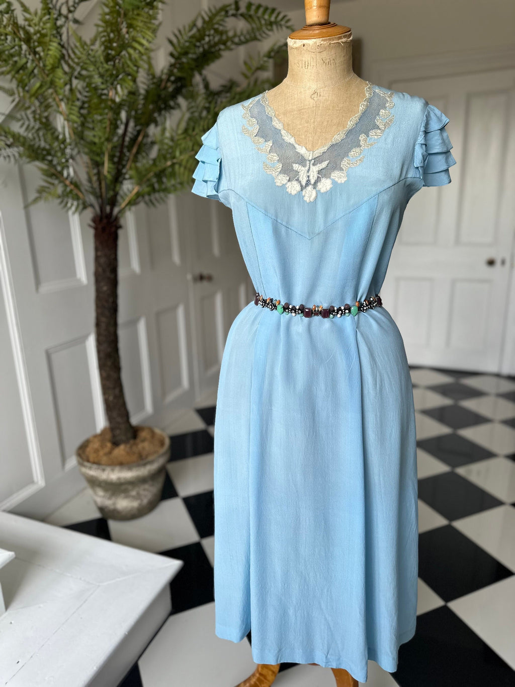 1940s pale blue silk long slip dress