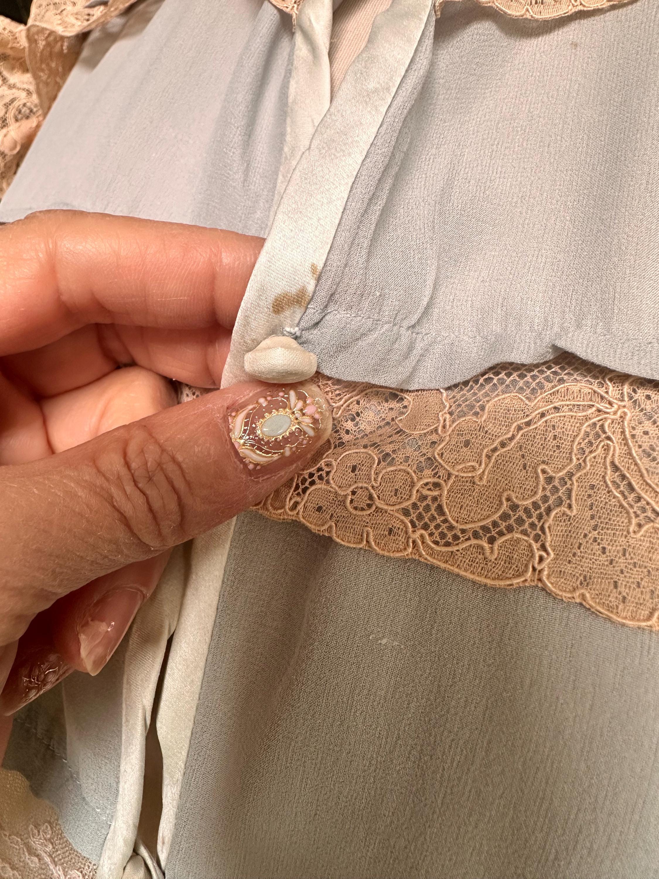 Antique 1940s 50s Silk & Lace Gown –  Two-Tone peignoir