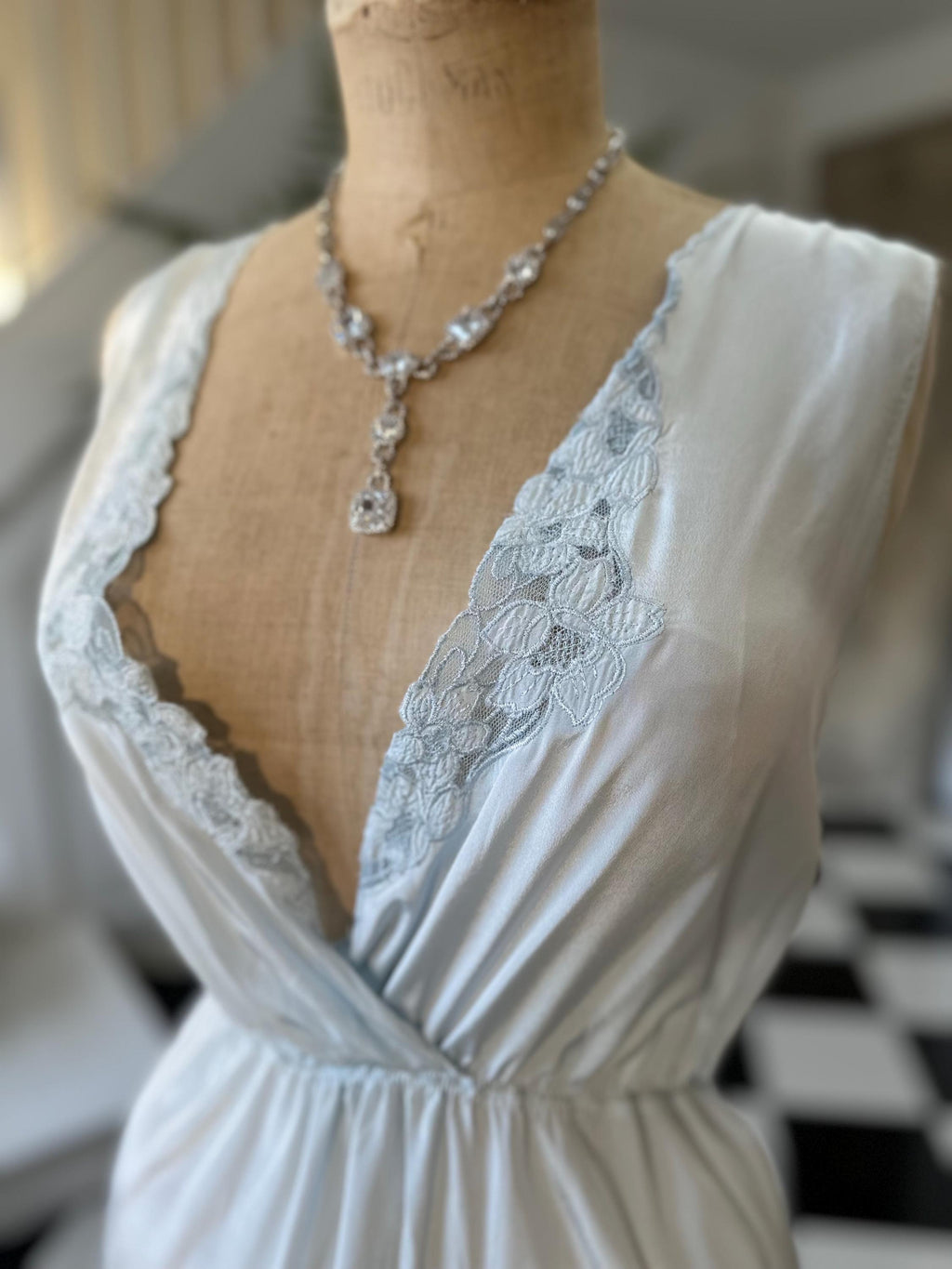 Sexy 1980s long slip dress in pale blue