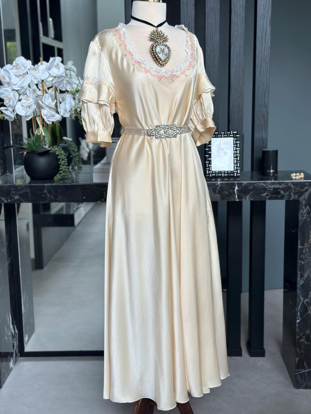 Antique  Green  Silk slip dress 1920s Old Hollywood Glamour