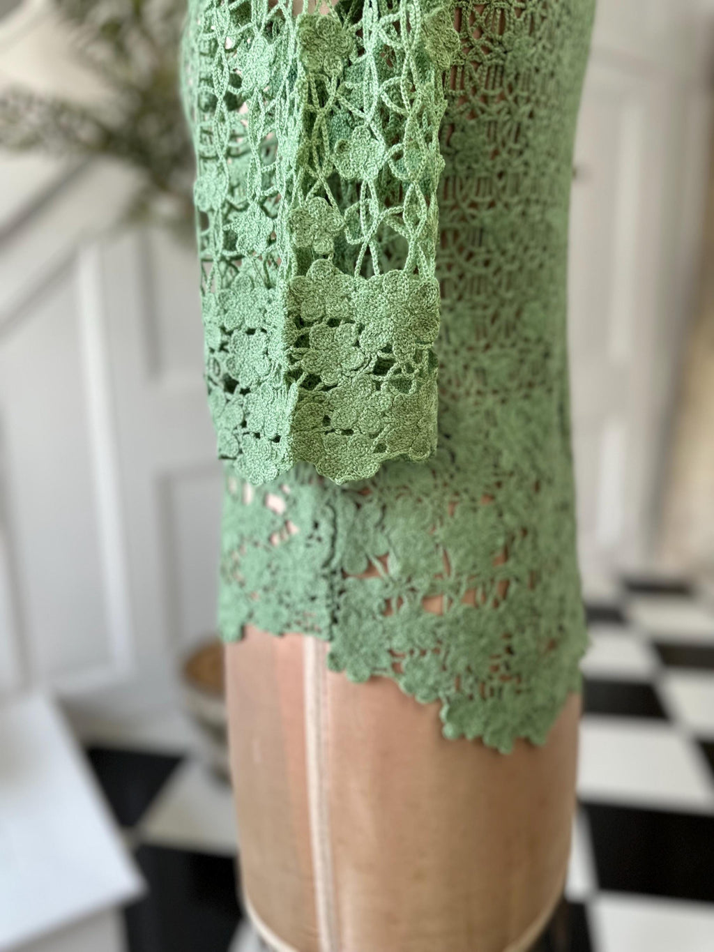 Green Hand Embroidered Knit Jumper: 3/4 Sleeves