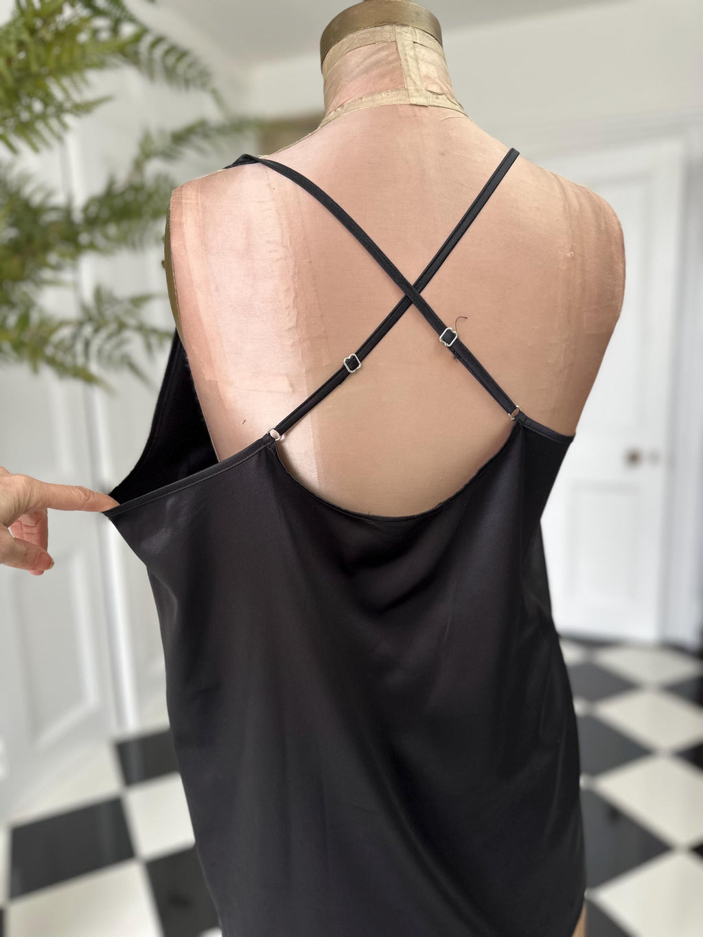Vintage 1930s style satin and lace black camisole large size