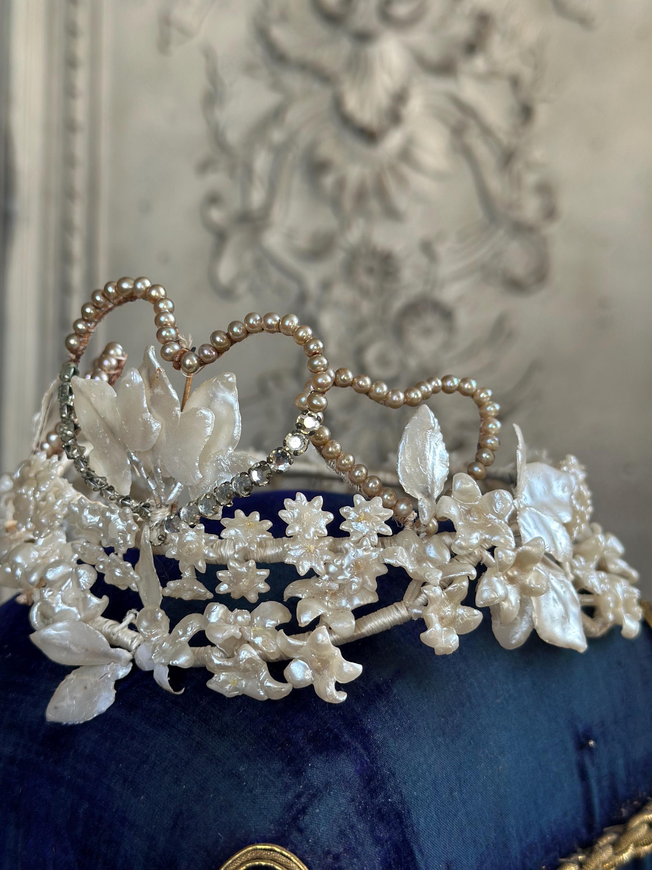 Vintage Floral Wax Tiara with Heart Accents 1930s 40s