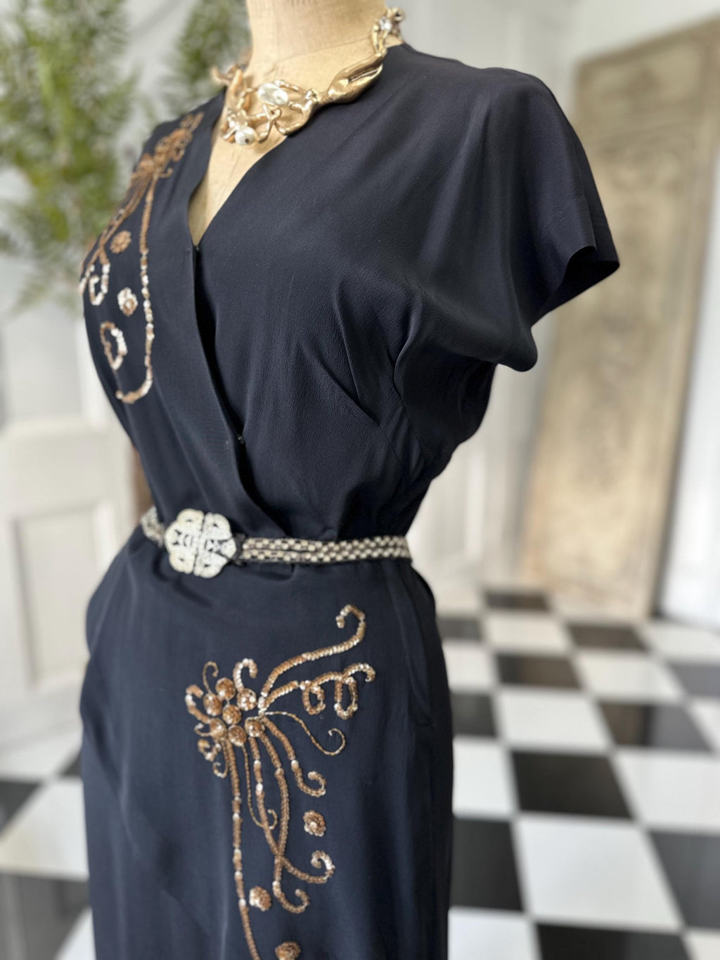 1940s black dress with sequin details