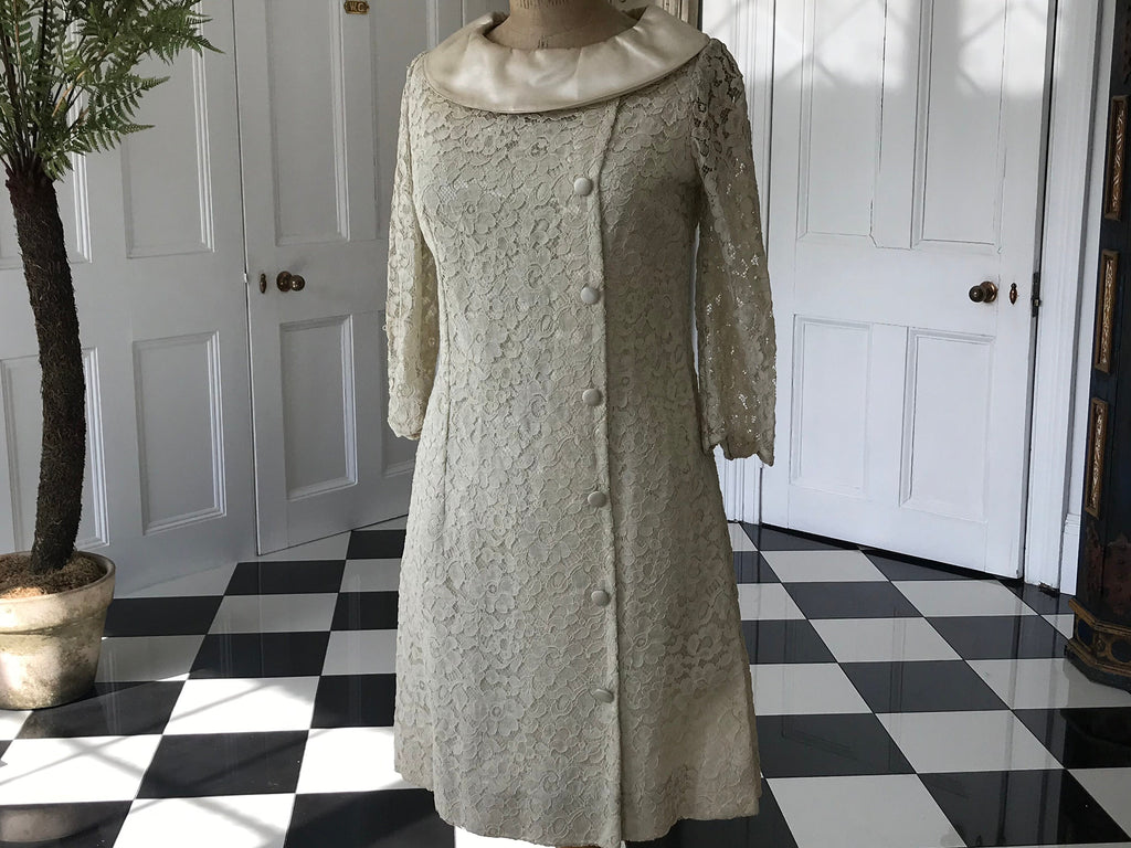 1960s silk satin and corded lace wedding dress  cocktail  dress