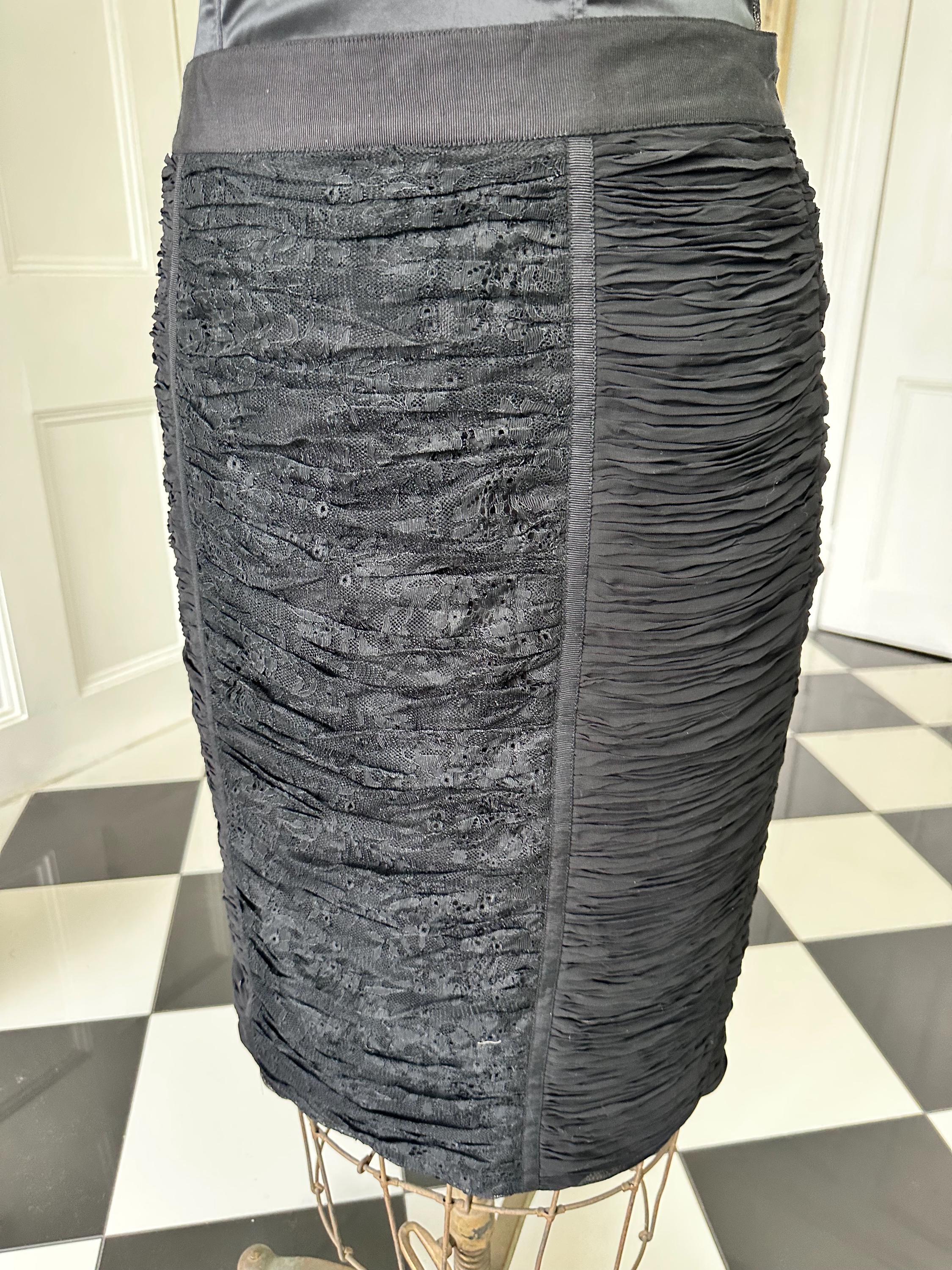 Vintage Y2K Style ruched black lace pencil skirt