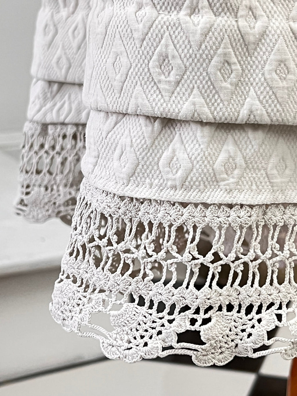 Antique 1800s underdress garment with crochet and quilted skirt monogram AE