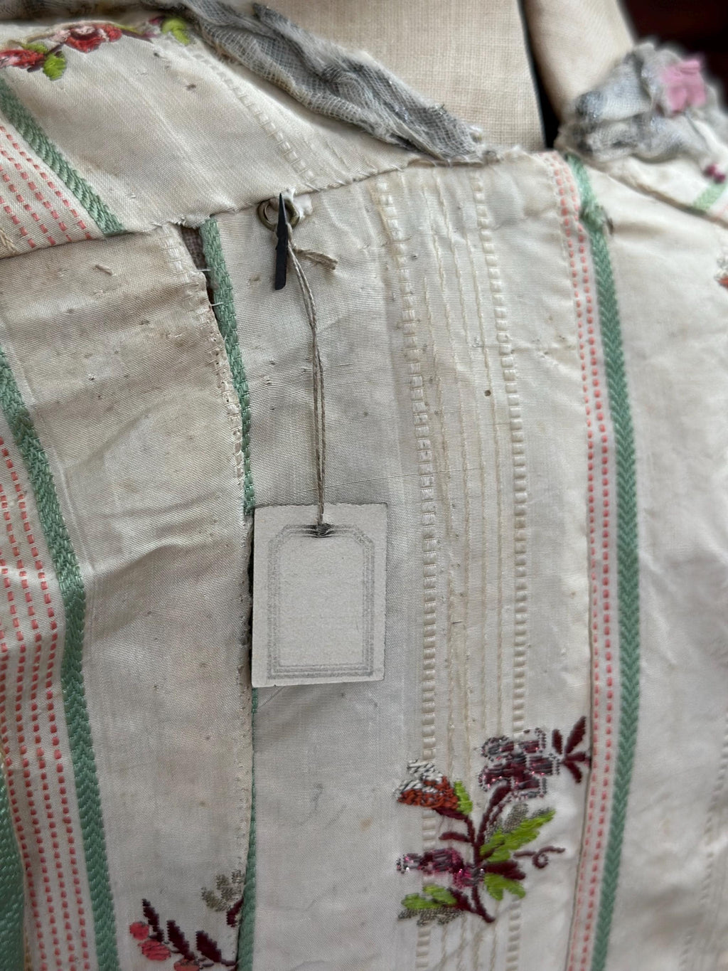 Rare 1770s Spitalfields Silk Bodice with Elegant Trimming Museum Quality Collectible
