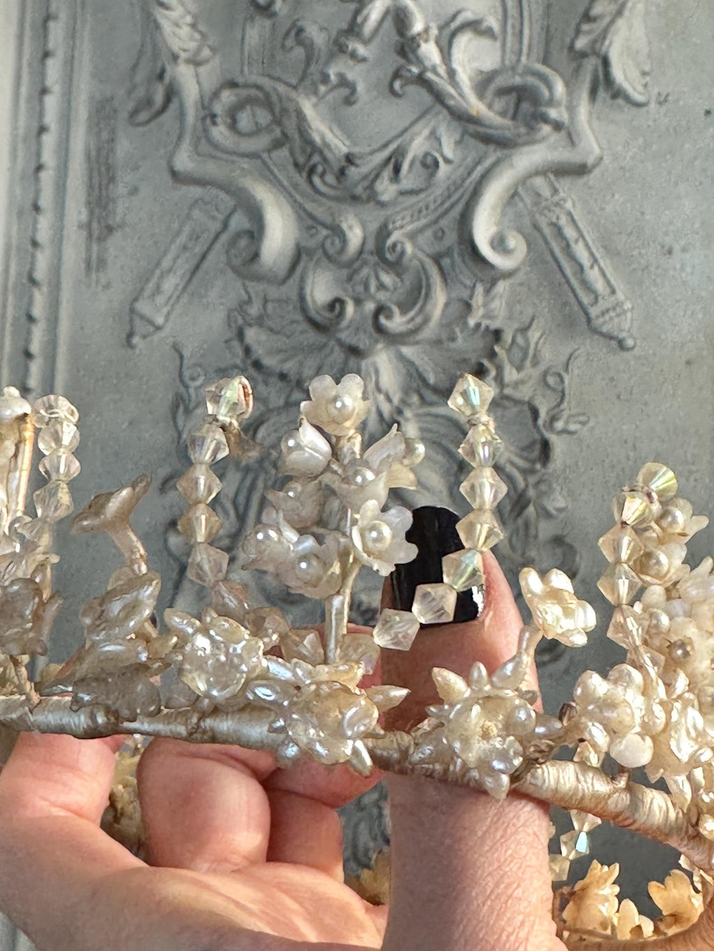 1910s 1920s Wax Elegant Handcrafted Pearl and Crystal wedding Tiara