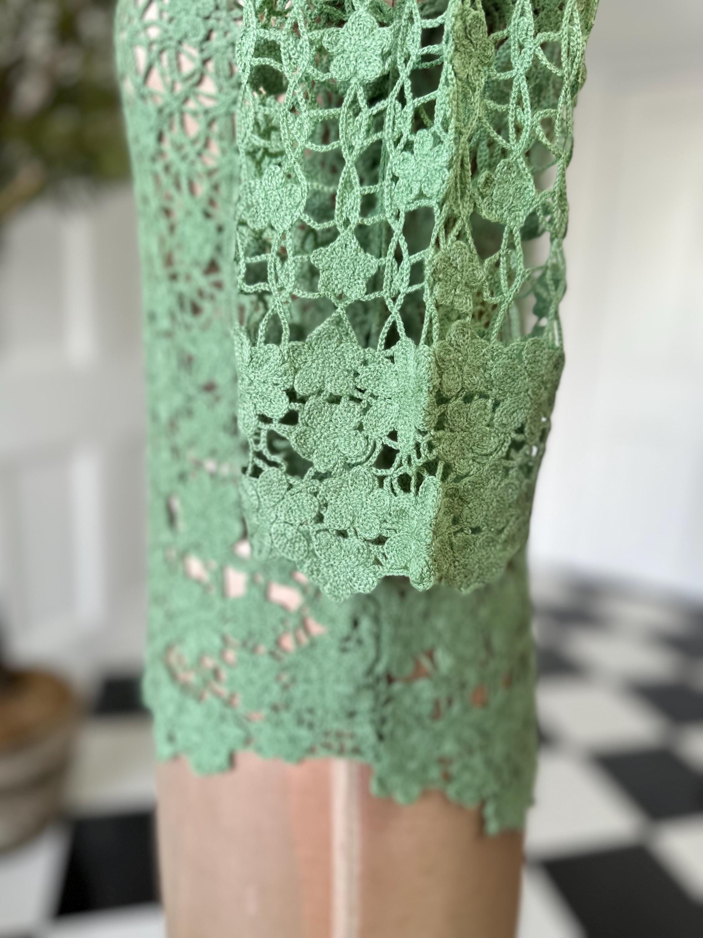 Green Hand Embroidered Knit Jumper: 3/4 Sleeves