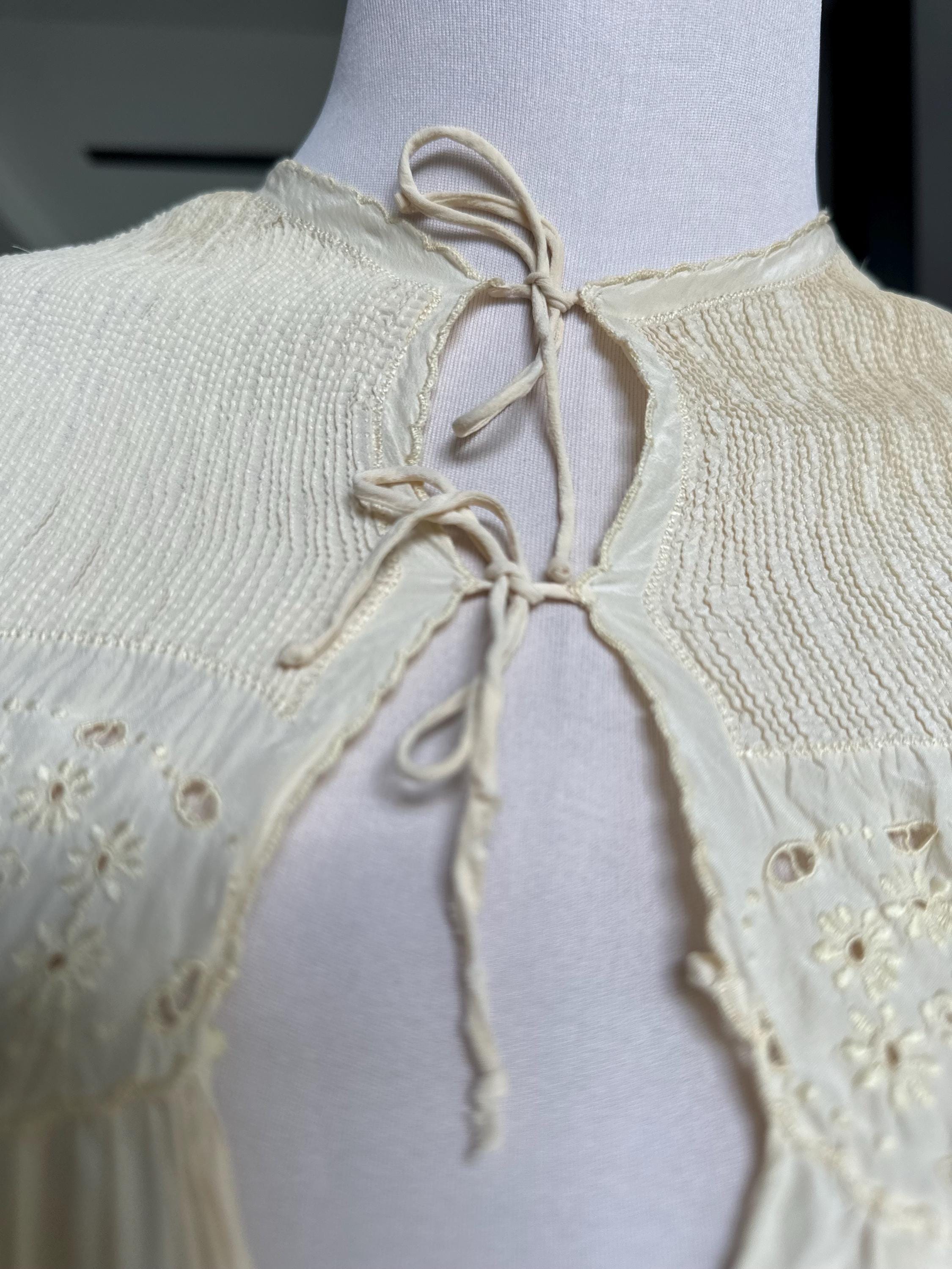 Antique 1920s-1930s Hand-Smocked Silk Gown – Rare Art Deco Collector's Piece