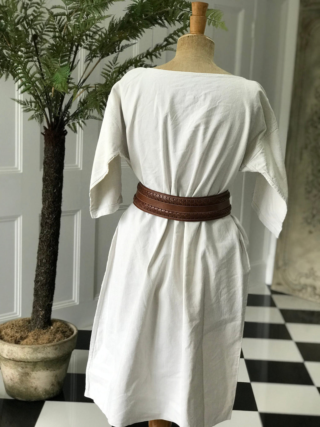 1800s antique French  hemp linen smock dress  monogram ML