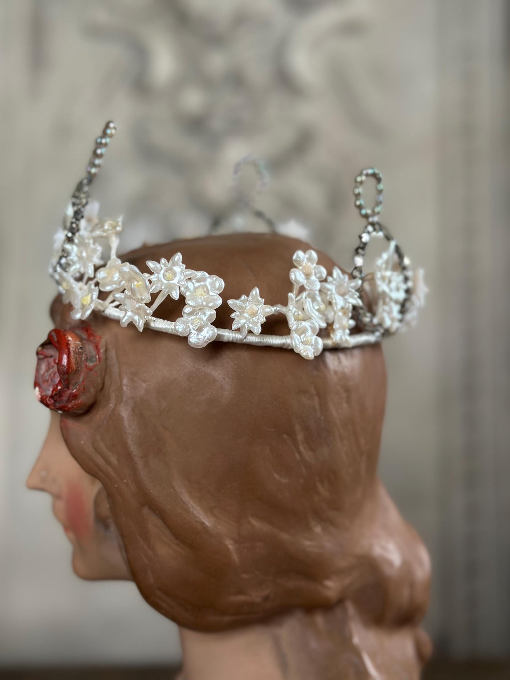 1910s 1920s Wax Elegant Handcrafted Pearl and Crystal wedding Tiara