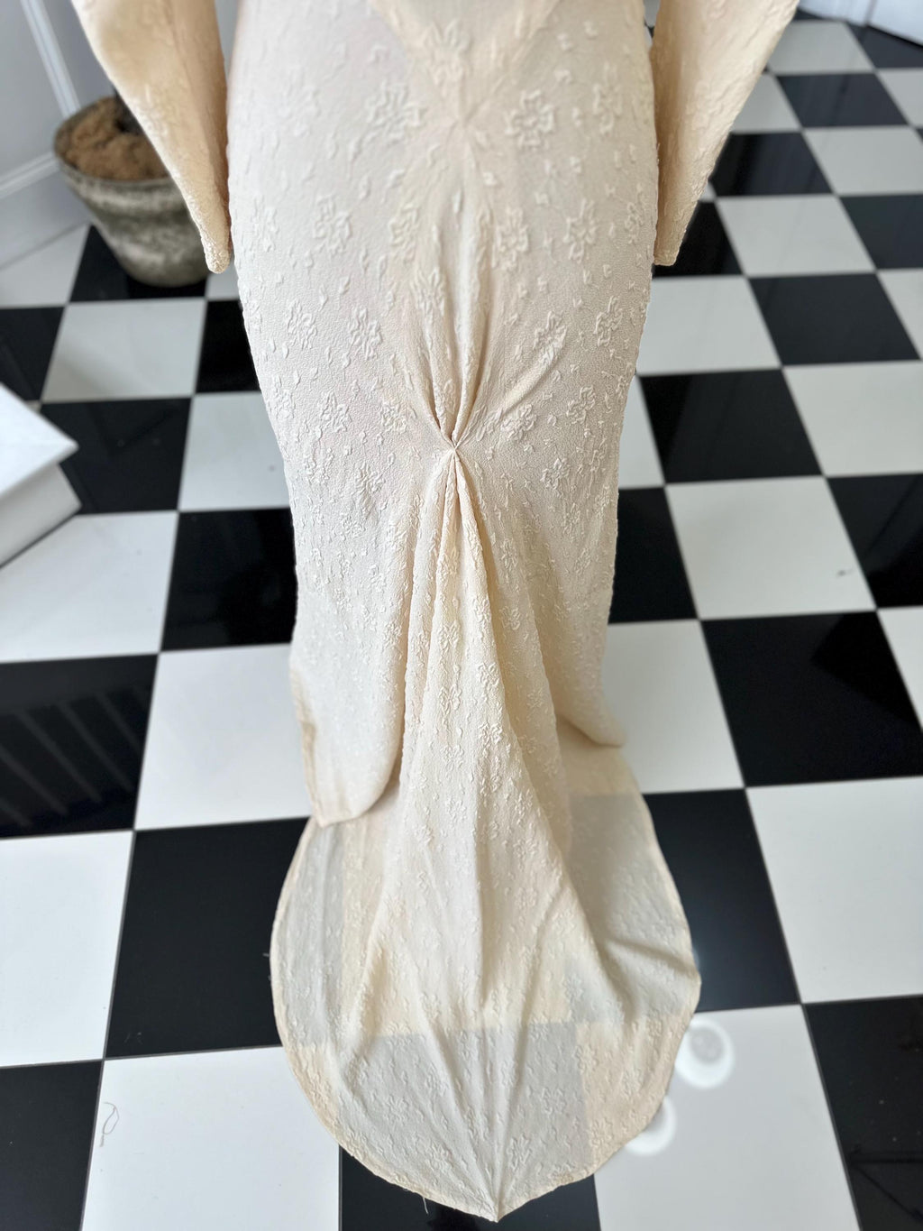 1930s Vintage bias cut wedding dress in peachy cream dress