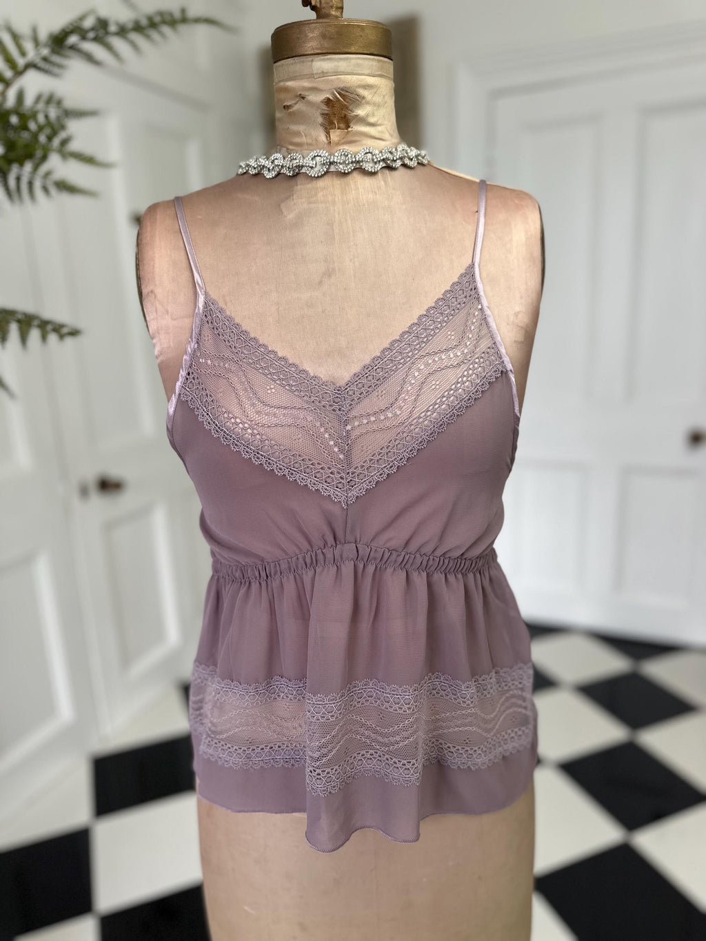 Dusty mauve vintage style chiffon and lace camisole