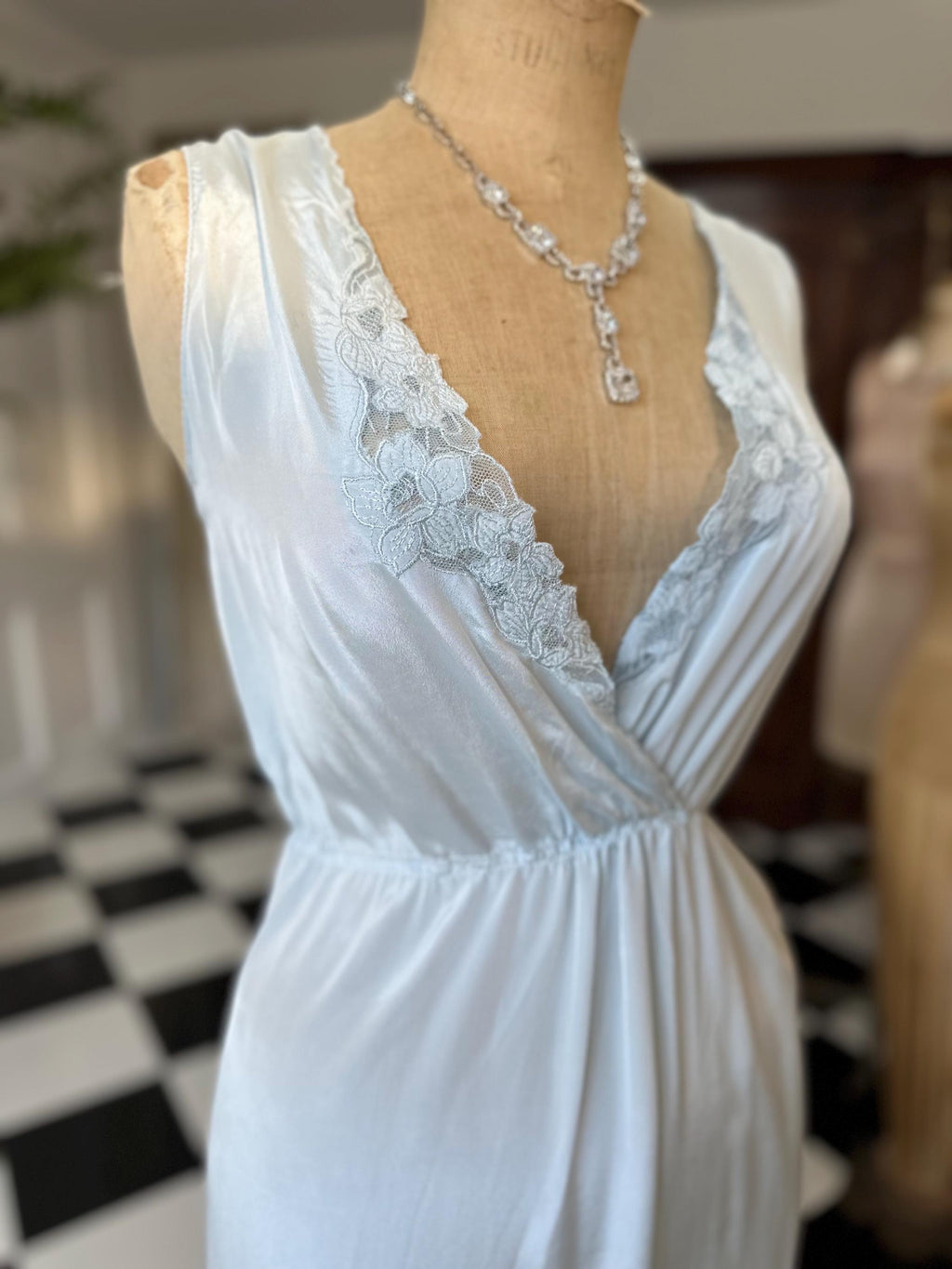 Sexy 1980s long slip dress in pale blue