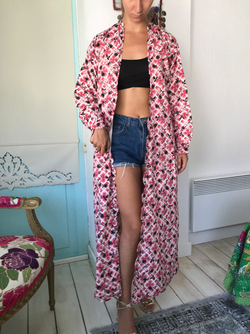 1920s Floral Cotton Kimono Robe: Turkish Style Long Coat
