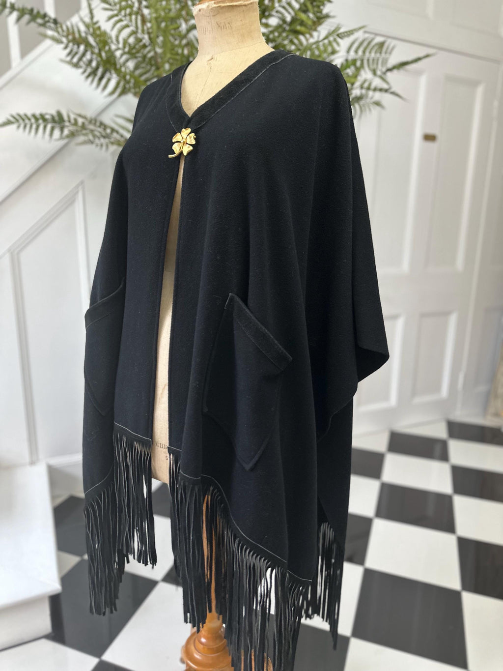 1970s black poncho 100% cashmere as stated on the label