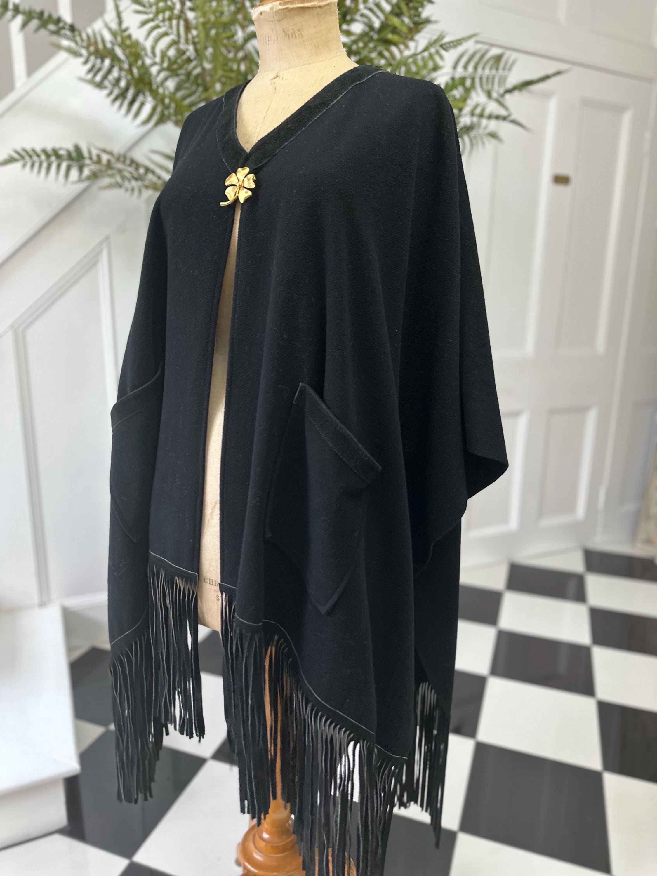 1970s black poncho 100% cashmere as stated on the label