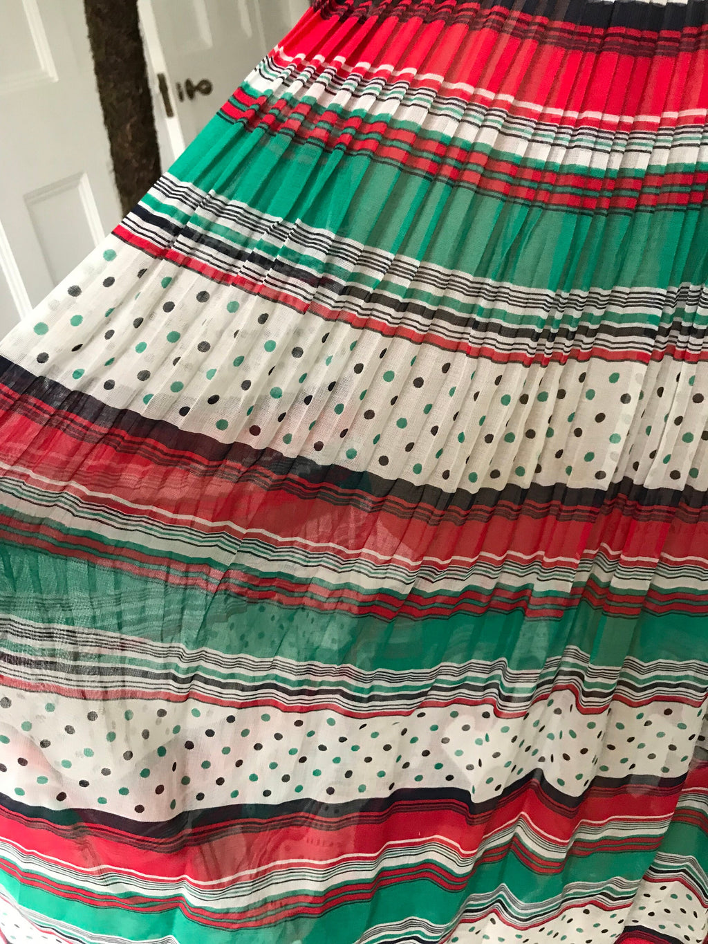 1970s string strap  multi colour summer dress with muslin skirt and jersey top