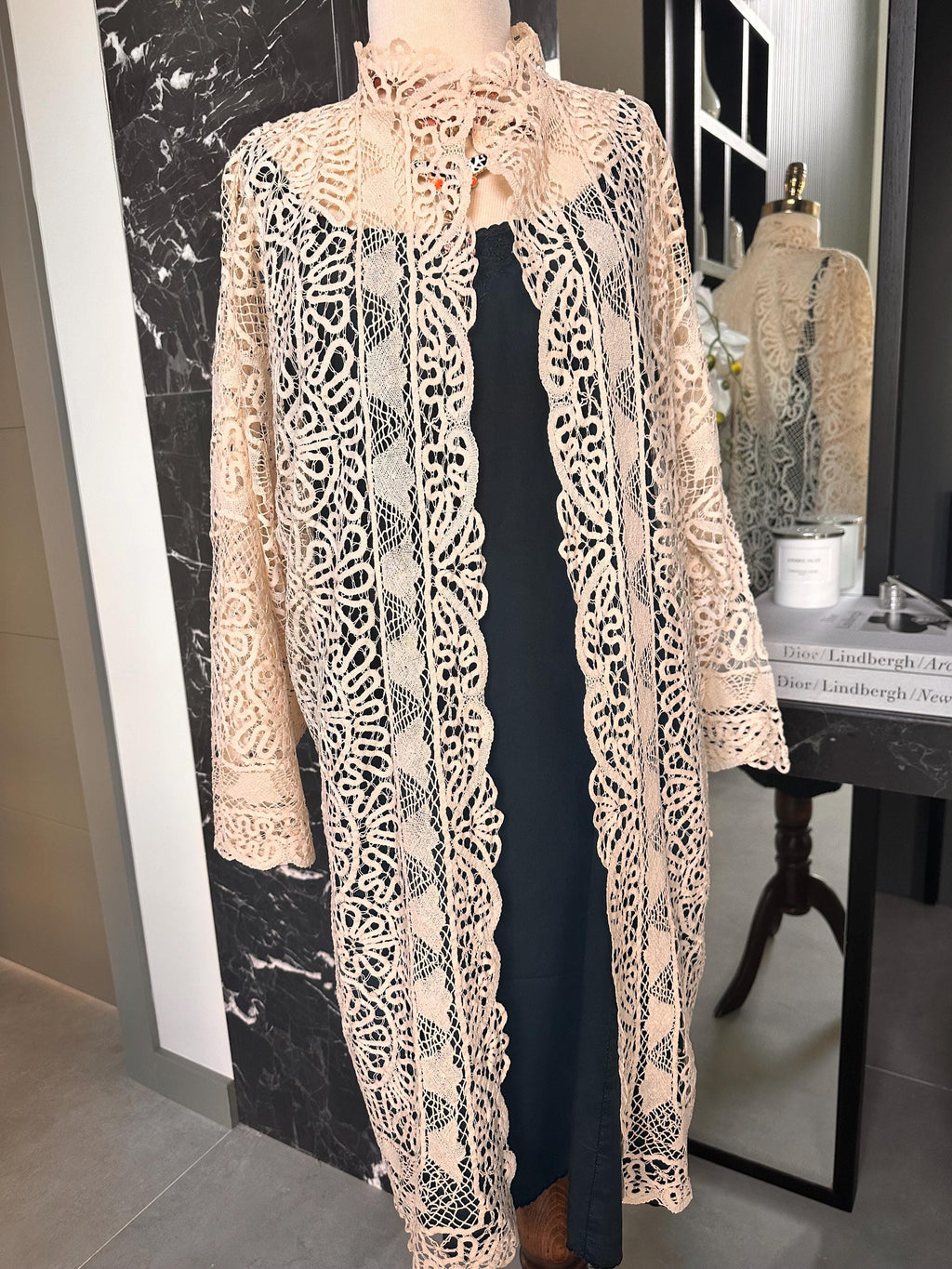 Vintage Art Deco Tape Lace Duster | 1920s-1940s Guipure & Battenberg Robe