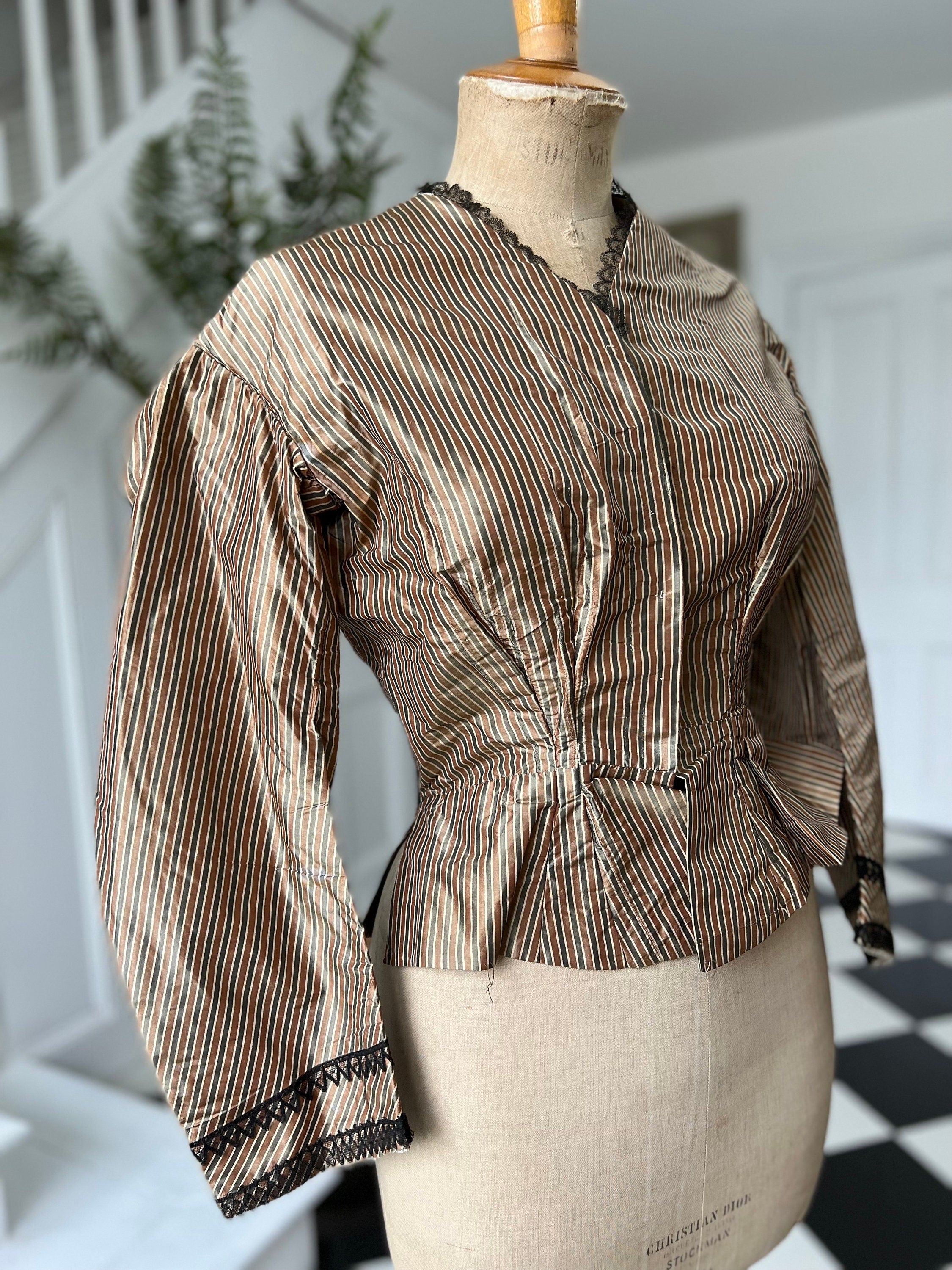 1850s silk bodice blouse in golden bronze  stripes