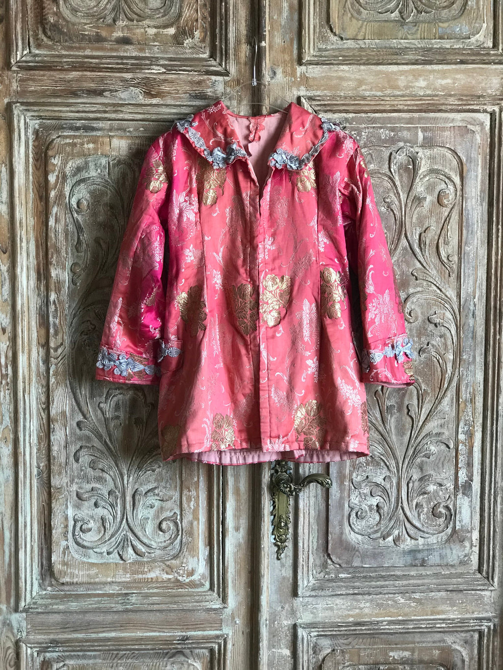 Antique Ottoman jacket in pink brocade with gold thread embroidery