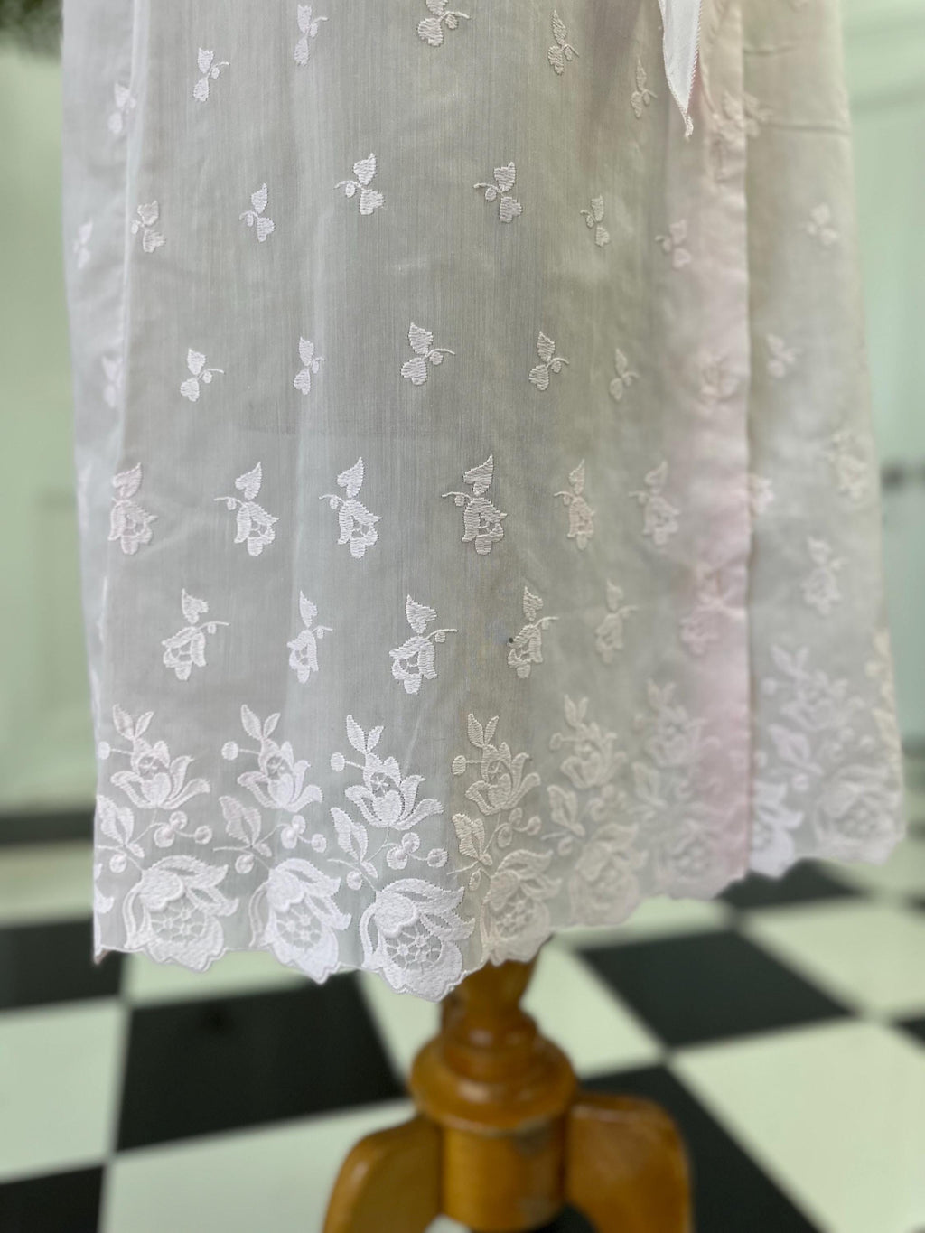 Vintage 1970 Pink Babydoll Gown Playful Ruffles Floral Embroidery