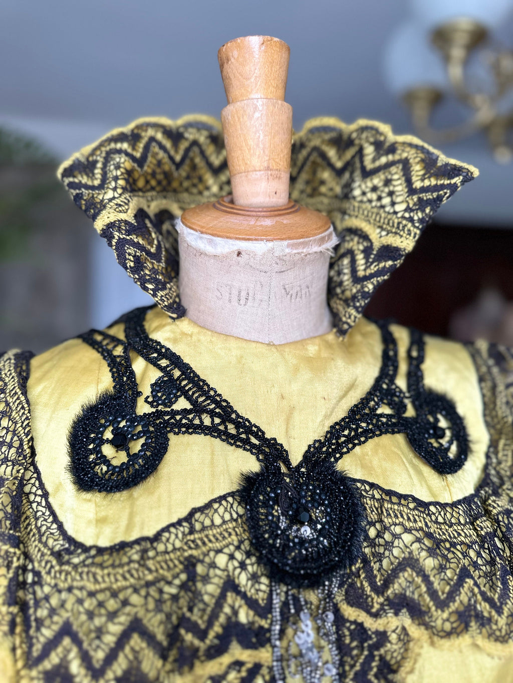 Yellow and black lace Victorian theatre  costume