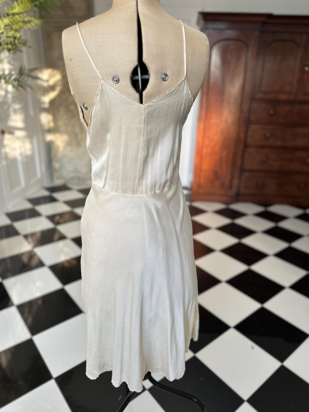 1930 Cream silk slip with embroidery to the front chest