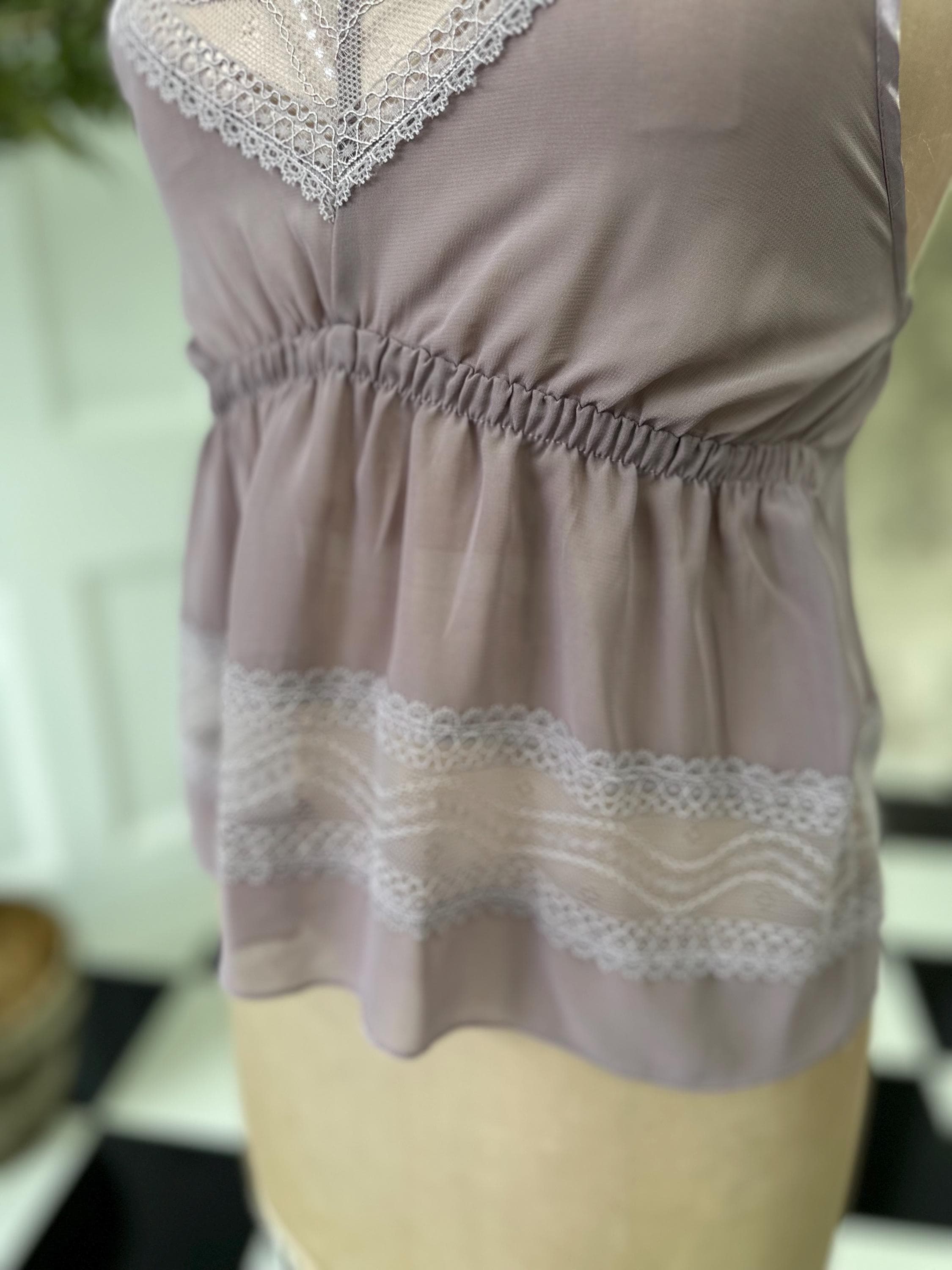 Dusty mauve vintage style chiffon and lace camisole