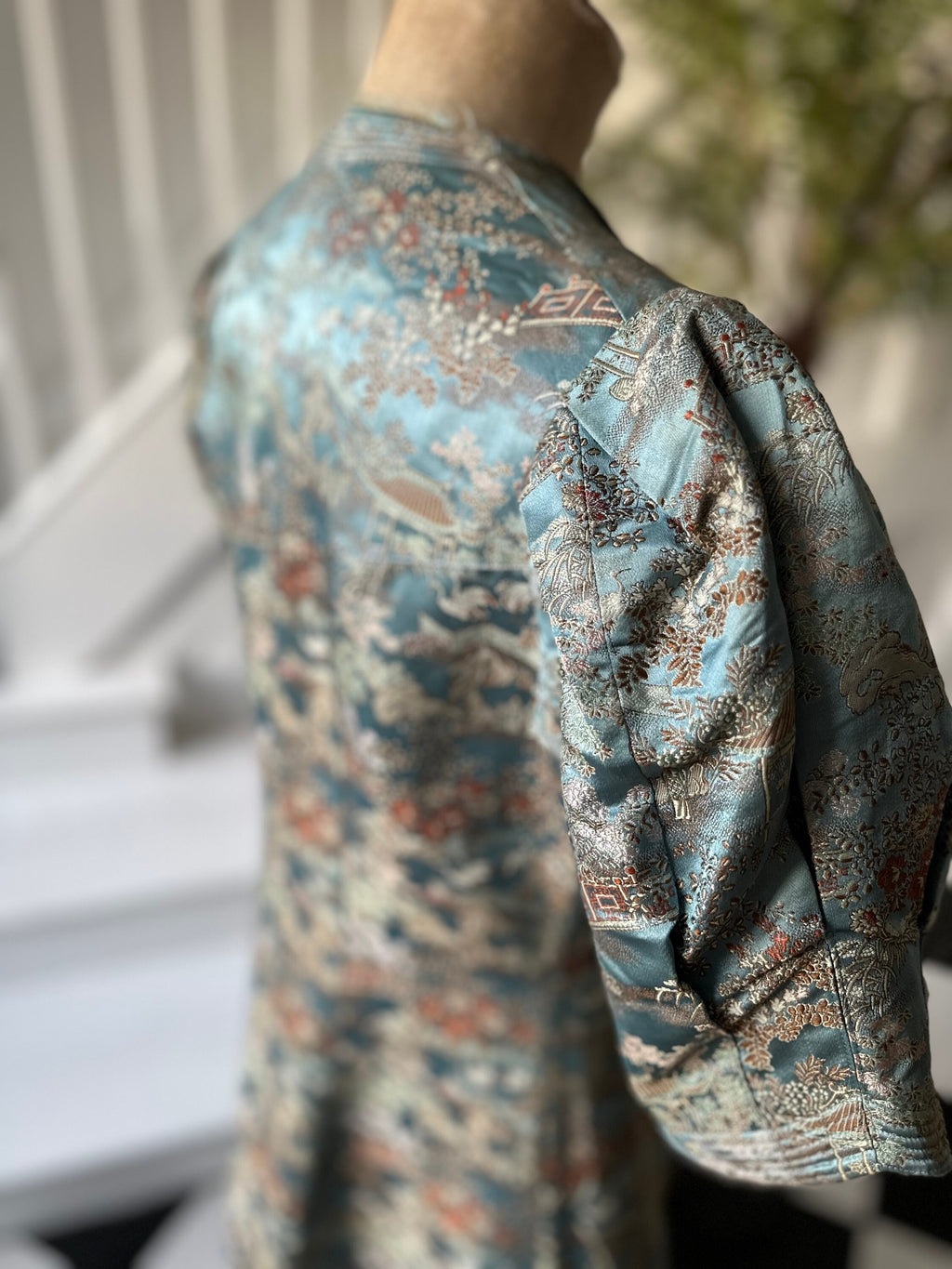 1930s Duck egg blue Silk Chinese robe house coat