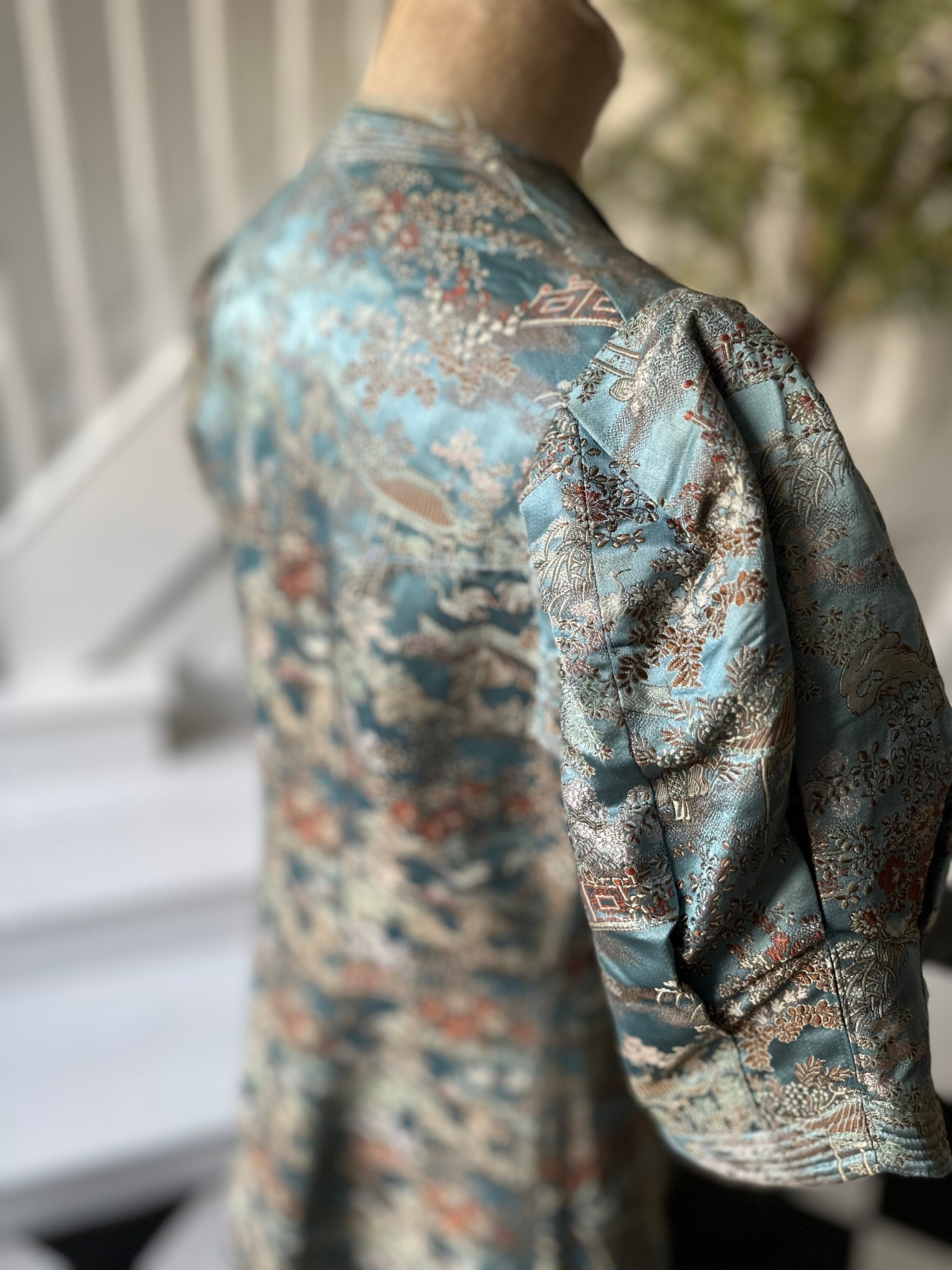 1930s Duck egg blue Silk Chinese robe house coat