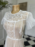 1940s white organdie cutout lace dress