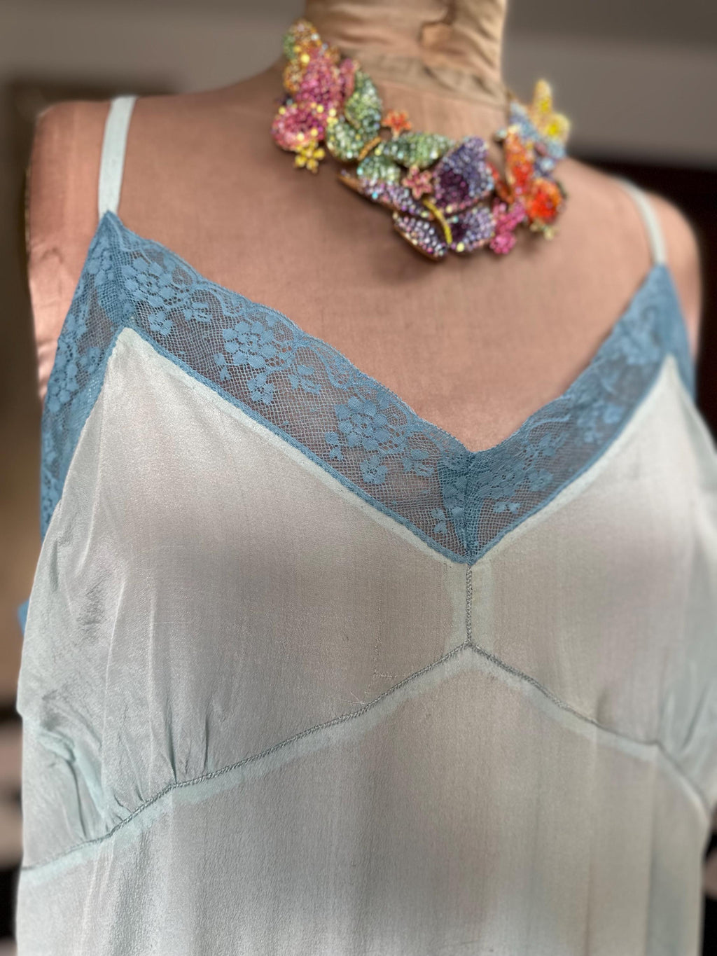 1940 Pale blue slip dress with lace details