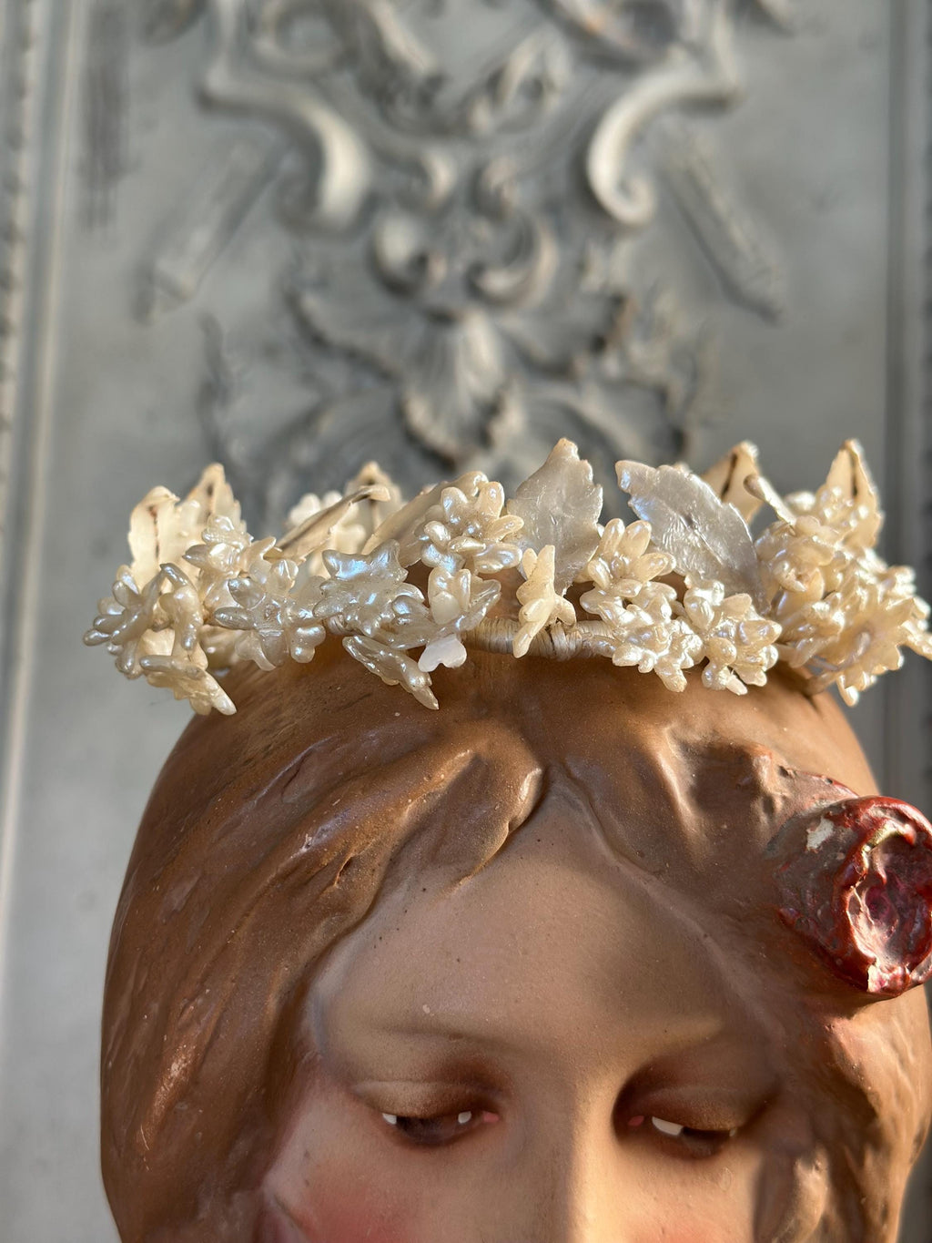Vintage Floral Wax Tiara Grecian style 1930s 40s