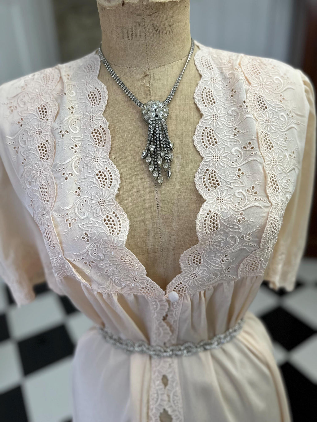 Vintage 1970 Peach Gown robe  Elegant Embroidery Sultry Details