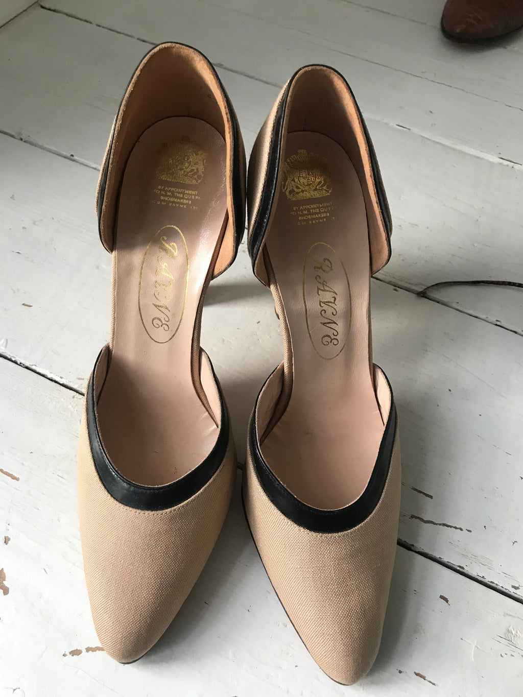 Rayne Cream Linen Heels with Black Leather Trim (UK 3.5 / US 6b)