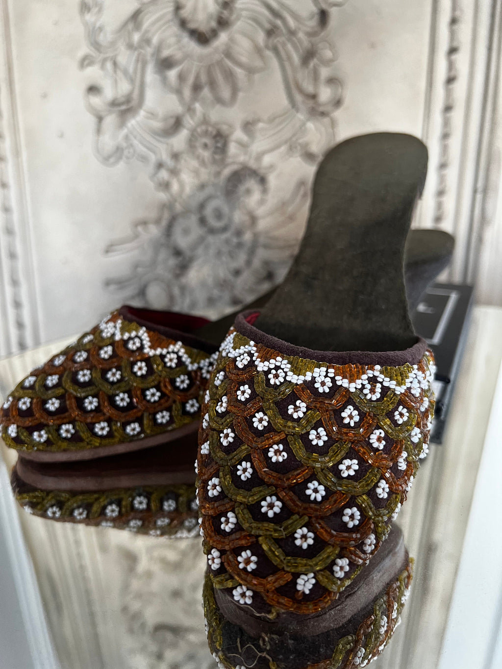 Antique 1920s glass beaded slippers manila