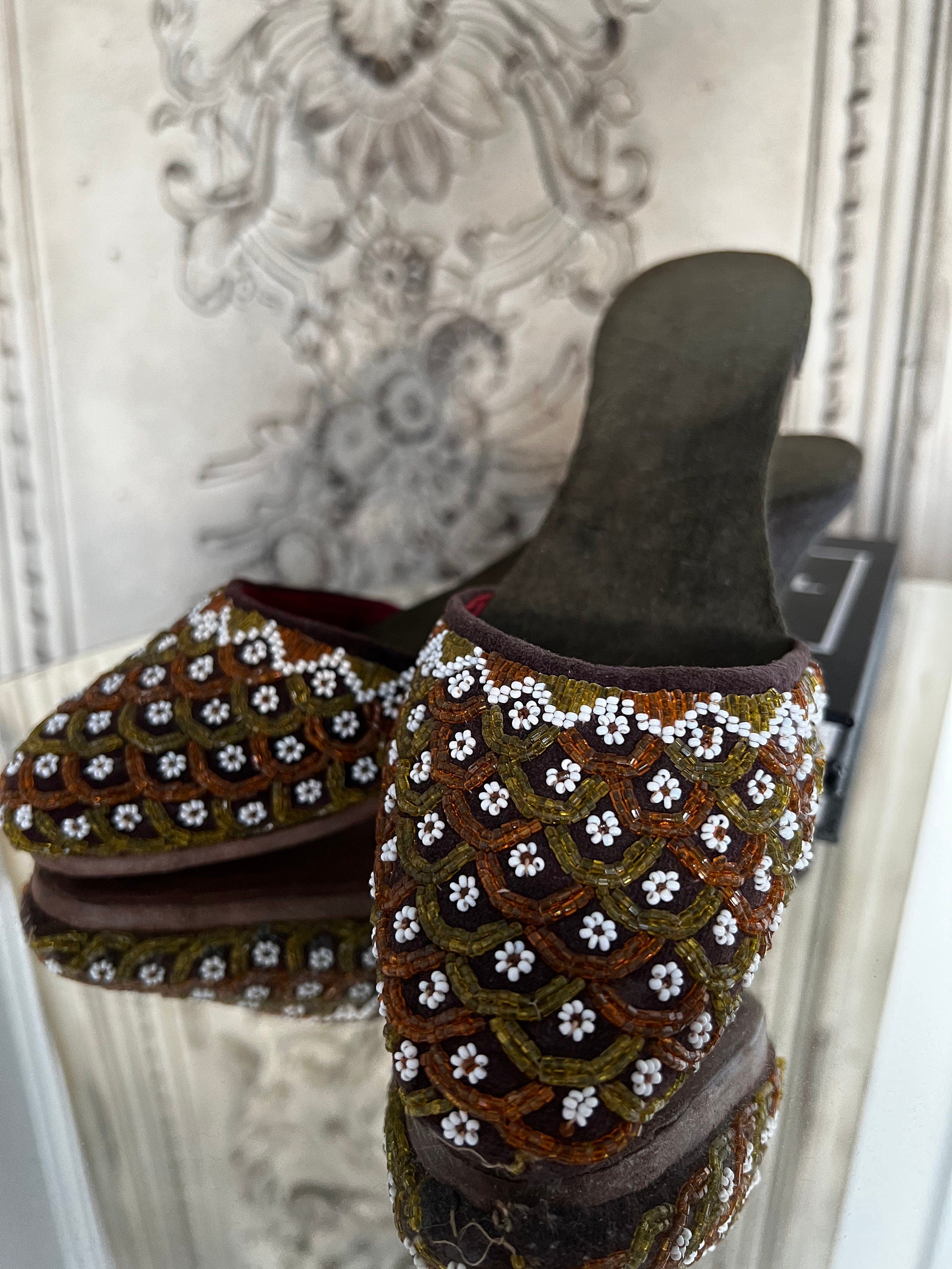 Antique 1920s glass beaded slippers manila