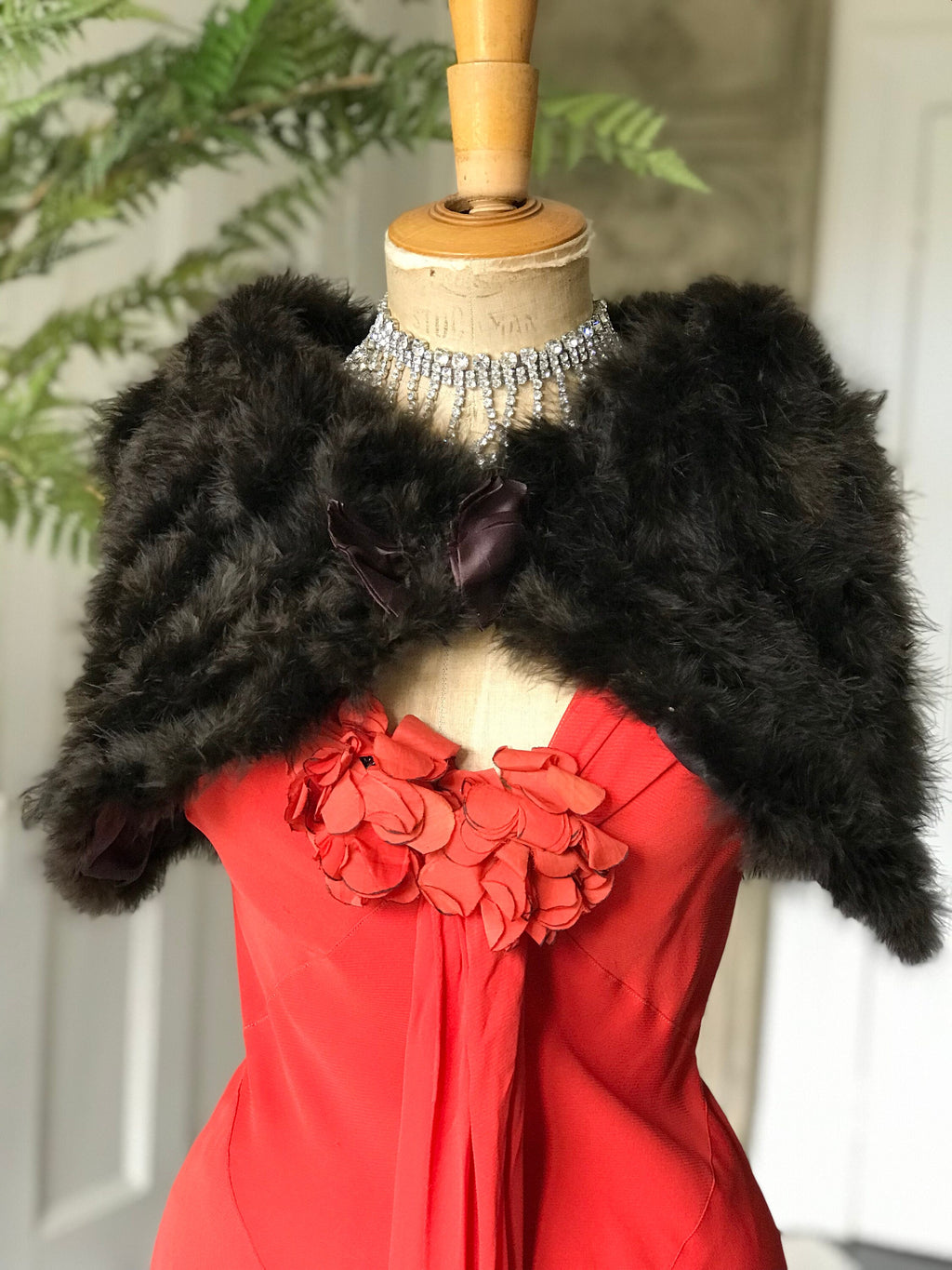 1930s Brown marabou feather shawl cape shrug