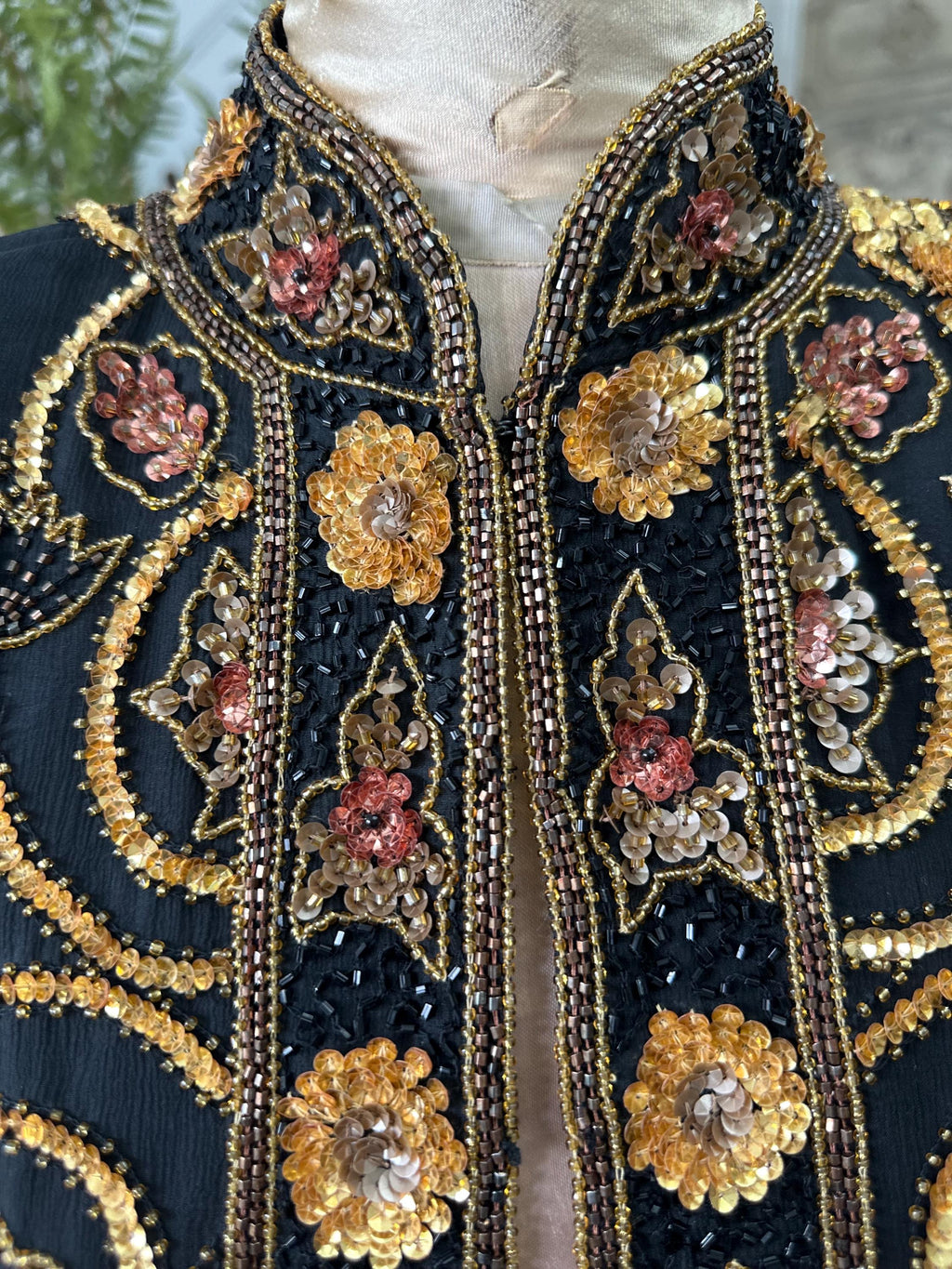 1990s Silk with bronze and gold  sequin long sleeve jacket