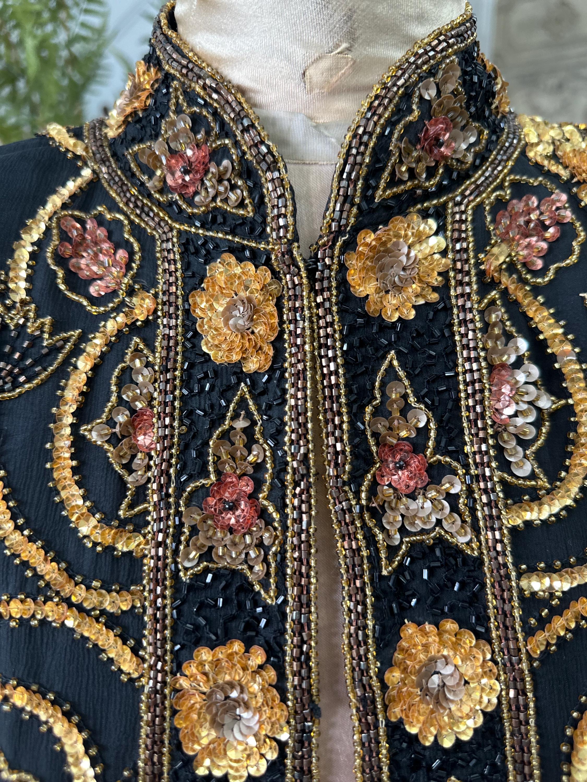 1990s Silk with bronze and gold  sequin long sleeve jacket