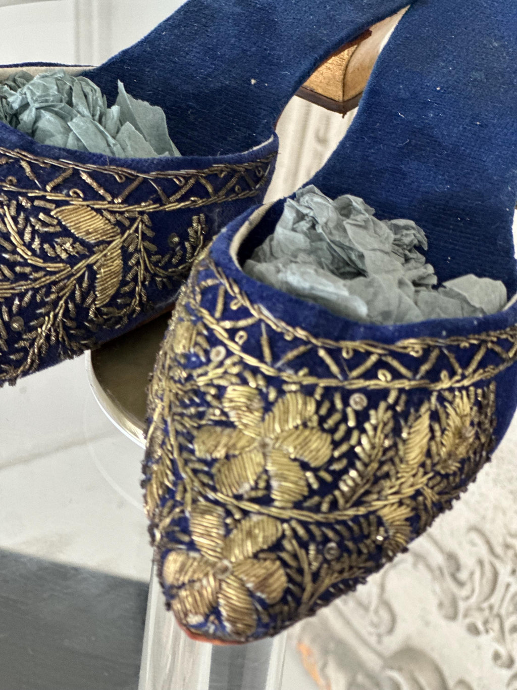 Antique midnight blue Ottoman slippers mules