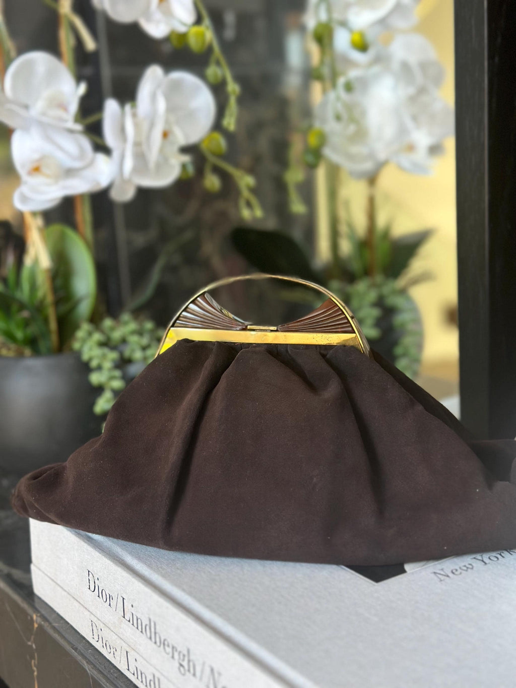 1930s Brown Suede leather handbag slouch style