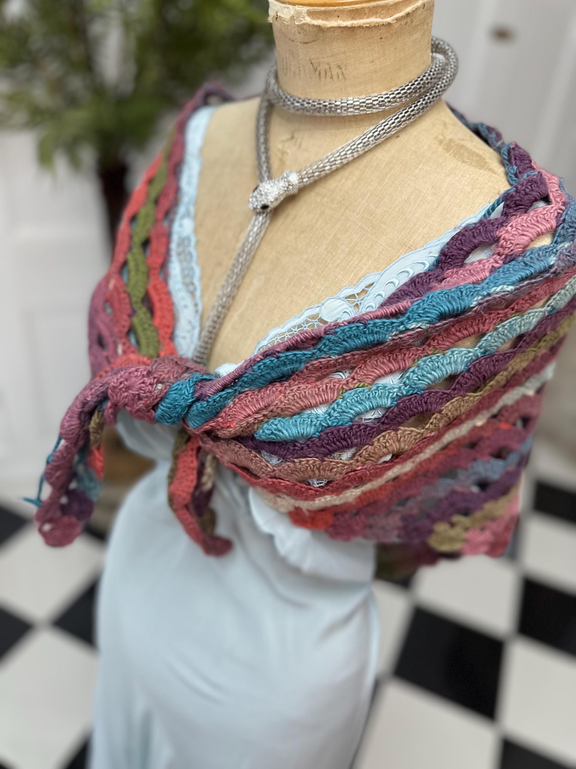 1970s Vintage hand knitted multi coloured shawl