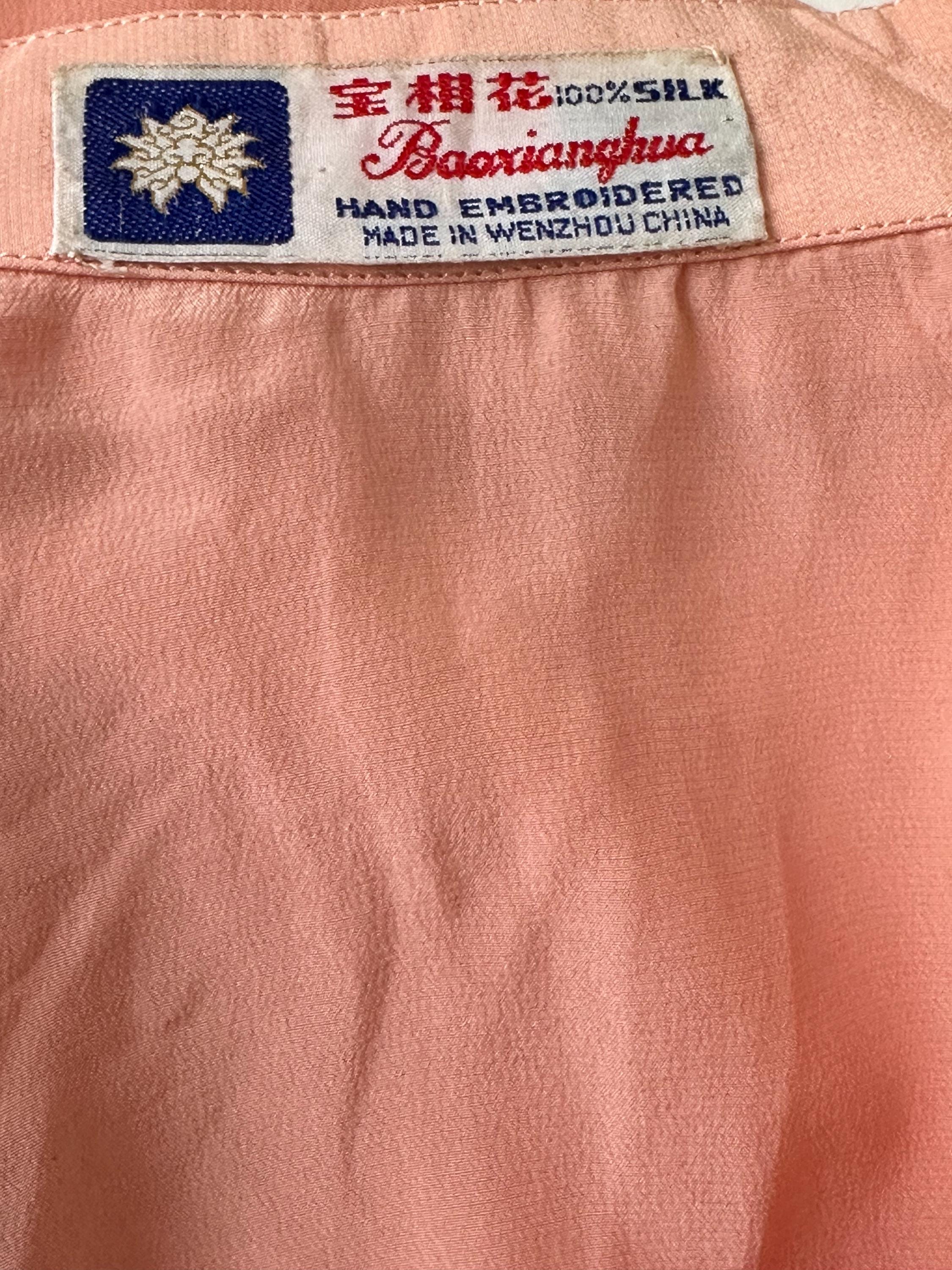 1940s Peachy pink silk blouse with hand embroidery details UK8