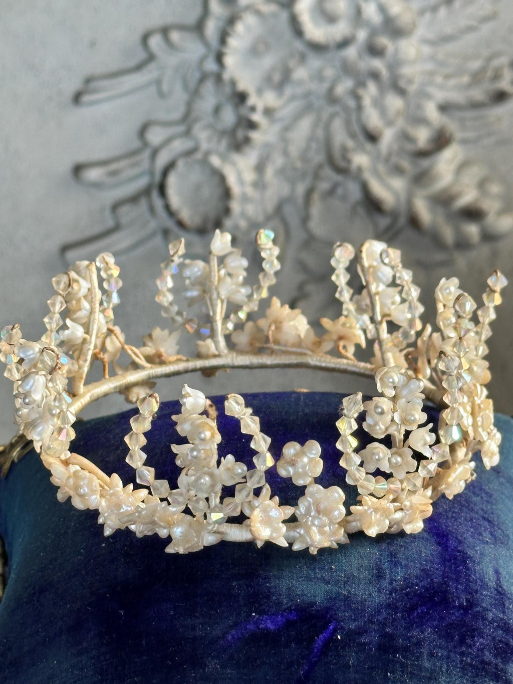 1910s 1920s Wax Elegant Handcrafted Pearl and Crystal wedding Tiara