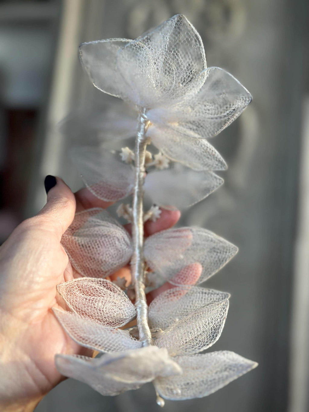 Antique 1940s  Floral Wax Tiara with tulle